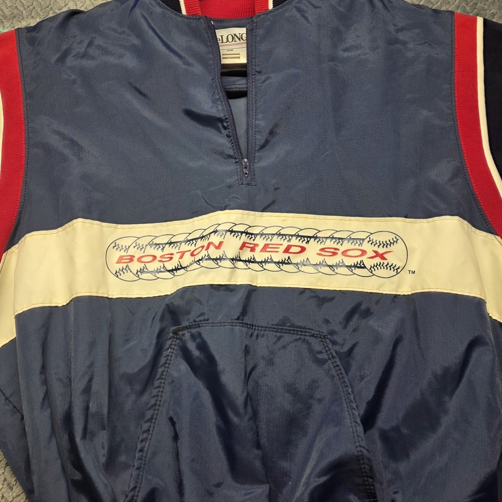 VTG DeLong Boston Red Sox Pullover Jacket Men's XL Blue Red White MLB USA Made‎